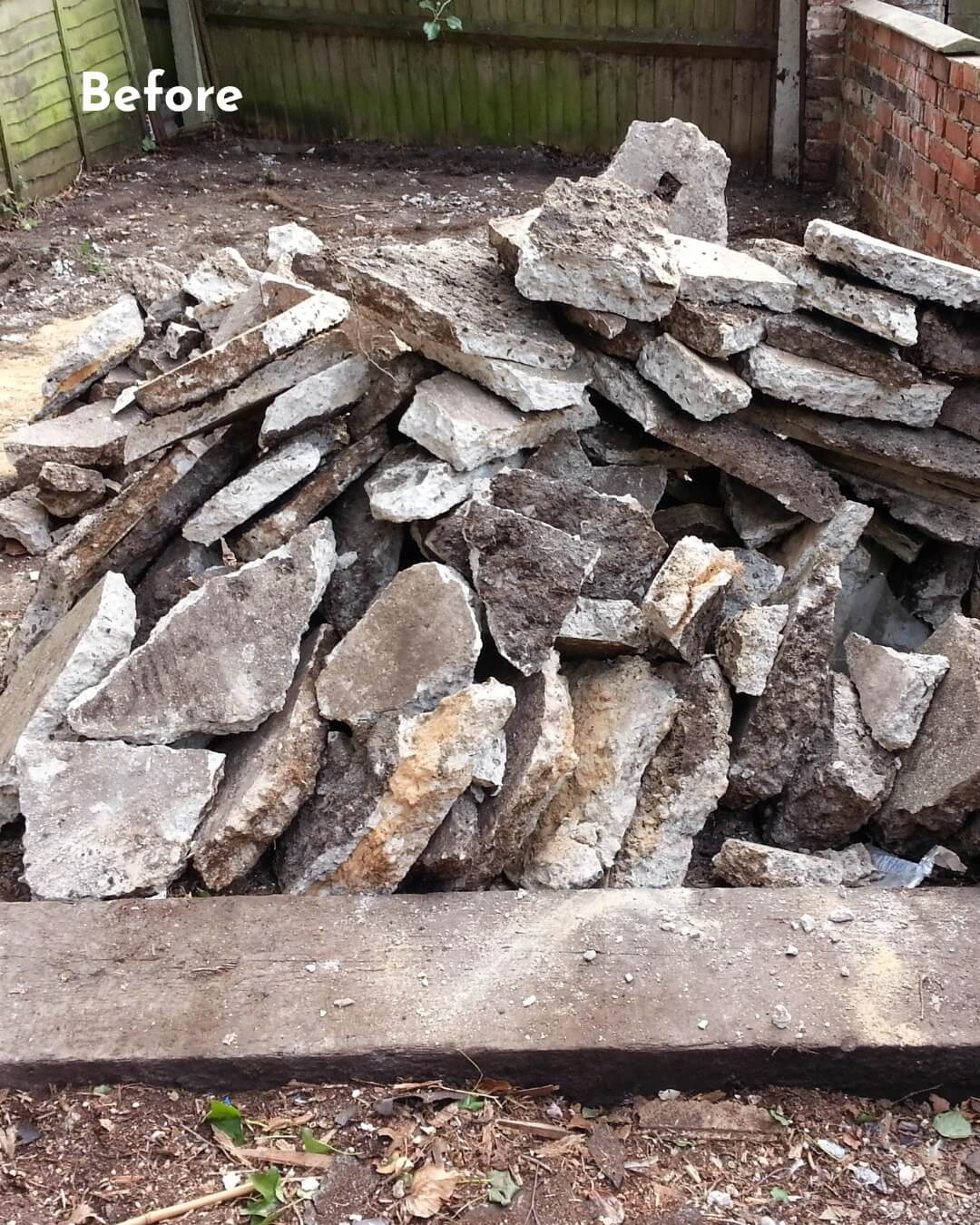Concrete base broken up